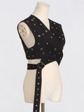 Fongt Trend Wind Sleeveless Jacket 2024 Summer New Personality Handmade Rivets Splicing Design Sense Vest Female-Outfit