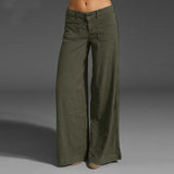 Fongt Women's Trousers Spliced Thin Multi-Pocket Broad-Legged Ladies Trousers