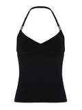 Fongt Wind Metal Decoration Hanging Neck Small Vest Hottie Slim Elastic New Blouse Tide