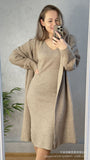 Fongt New Solid V-Neck Jacket Dress + Sweater Cardigan Hot Elegant Knitted Set