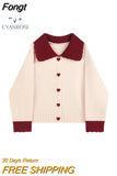 Women's Cashmere Sweater Loose Casual Turn-down Collar Single Breasted Knitted Pullovers Female Elegant Soft Sweet Retro