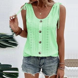 Womens Button Strappy Solid Casual Tank Ladies Summer Loose Beach Sexy Vest Tops 2023-Outfit