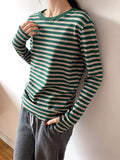 Basic Striped T-shirt Women Multi Colors Casual Cotton Stretchy Long Sleeve Tops Spring Autumn Loose Tee Shirt Femme-Outfit