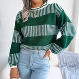 Red Wind Real Autumn And Winter Casual Slebbing Striped Long-Sleeved Knitted Sweater Women's