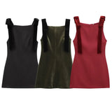 Fongt Sexy Body-Claming Square Skirt 2025 Spring Sling Velvet Bow Mini Dress