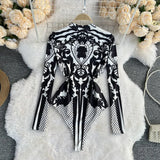 Fongt Integrated Top Sexy Slim Standing Collar Bottom Joined By Female-Outfit