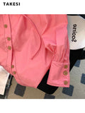 Street Style Solid Color Loose Long Sleeve Single Breasted Shirt 2023 Summer Women Casual Peter pan Collar Blouse